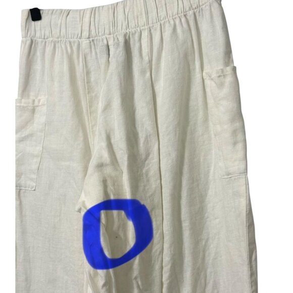 FLAX White Linen Pants Elastic Waist Wide Leg Flowy Lagenlook Pockets Size P - Picture 5 of 9